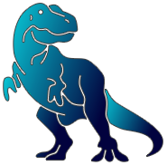 A blue logo of a Tyrannosaurus Rex